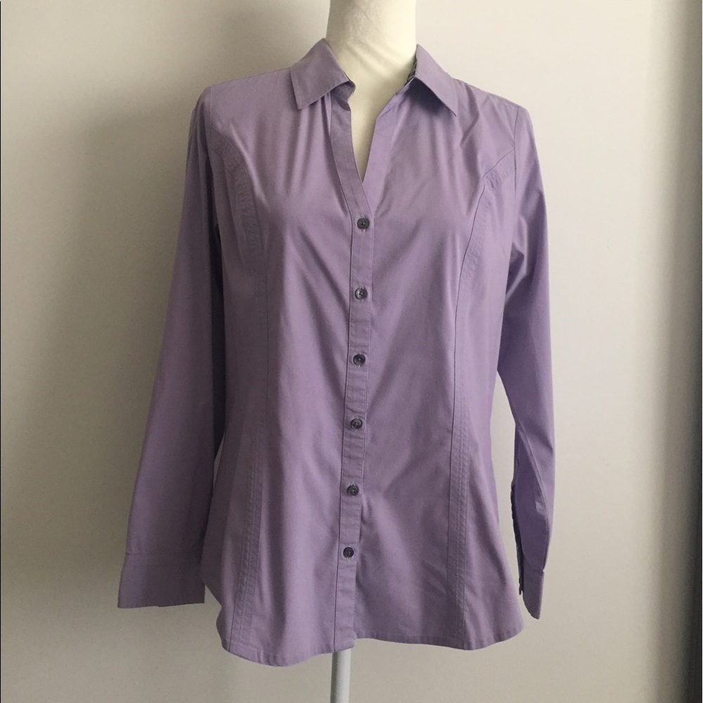 Express Lavender Button-Front Blouse